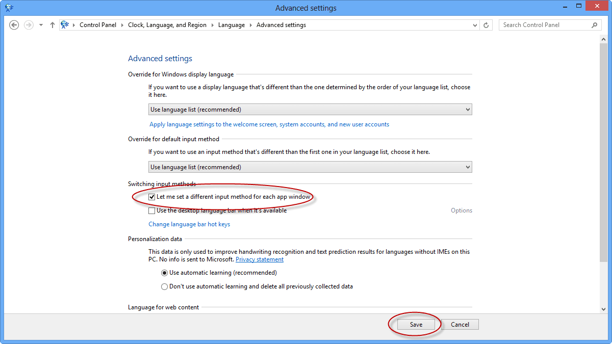 Per-Application Languages in Windows 8: Advanced Settings