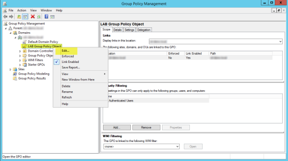 Creating or editing a Group Policy Object in Windows