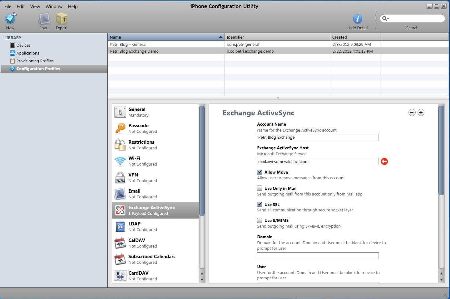 Exchange ActiveSync Configuration Profiles