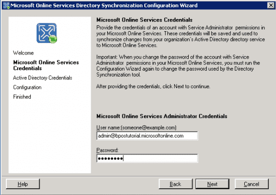 Microsoft Directory Synchronization configuration