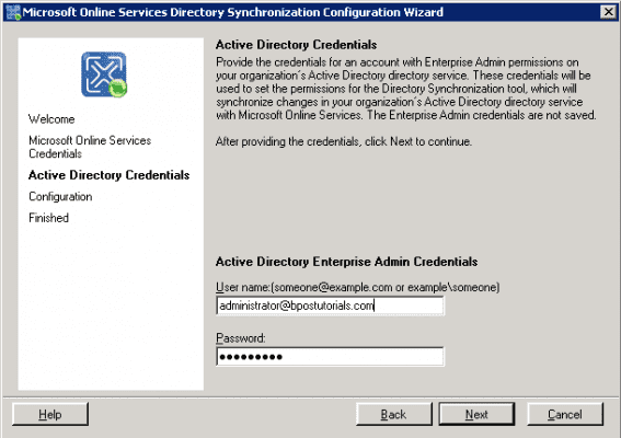 Microsoft Directory Synchronization configuration