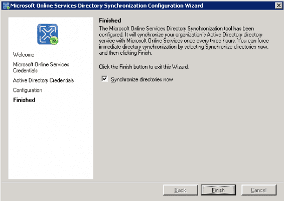Microsoft Directory Synchronization configuration