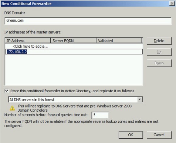Setting up a new conditional forwarder IP address