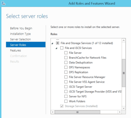 Configure work folders in Windows Server 2012 select server role