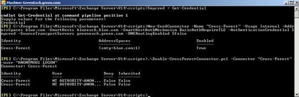 Executing PowerShell command on green.com Exchange management shell to create send connector. (Image: Krishna Kumar)