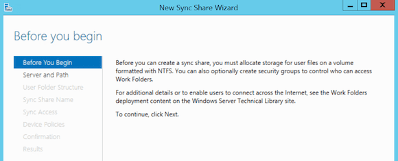 Configure work folders in Windows Server 2012
