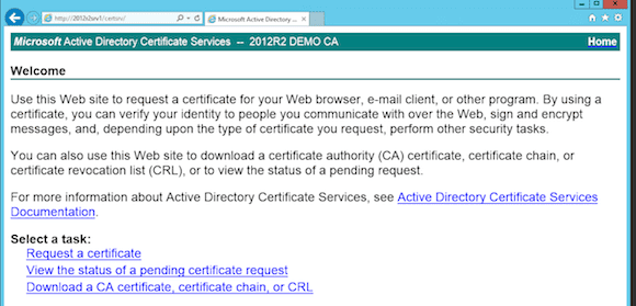 Certificate Authority Web Enrollment portal