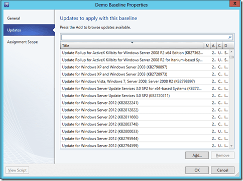 Adding updates to a baseline in VMM 2012 SP1