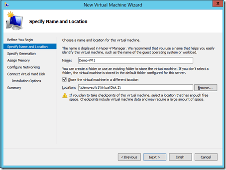 Hyper-V Virtual Machines on SMB 3.0 Storage: specify path