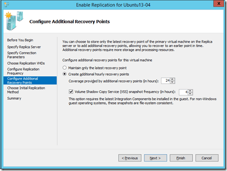 Hyper-V Replica Configuration: additional recovery points