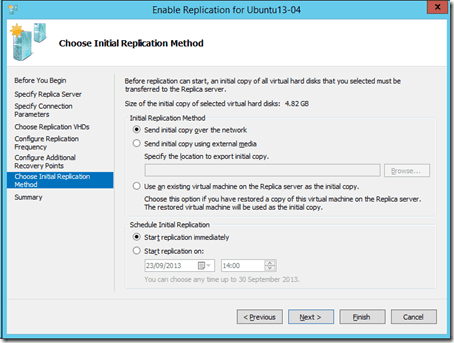 Hyper-V Replica Configuration: initial copy