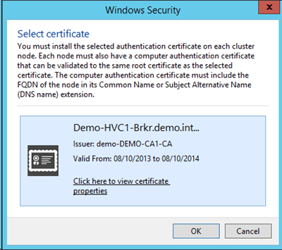 Hyper-V Replica Over HTTPS/SSL: select certificate