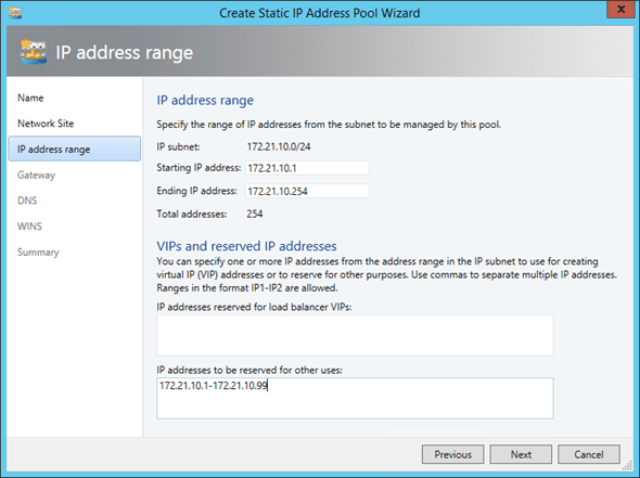 SCVMM 2012 R2 SoFS: Configuring the Fabric static ip address