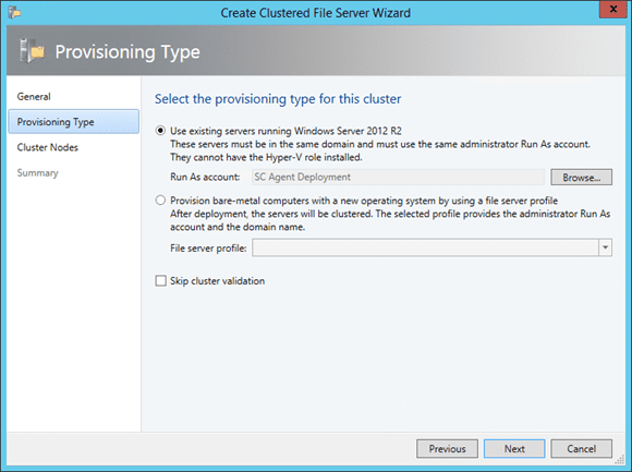 SCVMM 2012: Create a Clustered File Server wizard