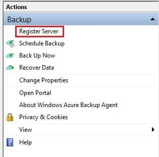 Configuring Windows Azure Online Backup register server