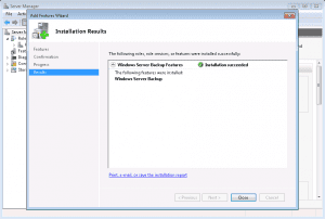 Windows Server Backup Installation Complete