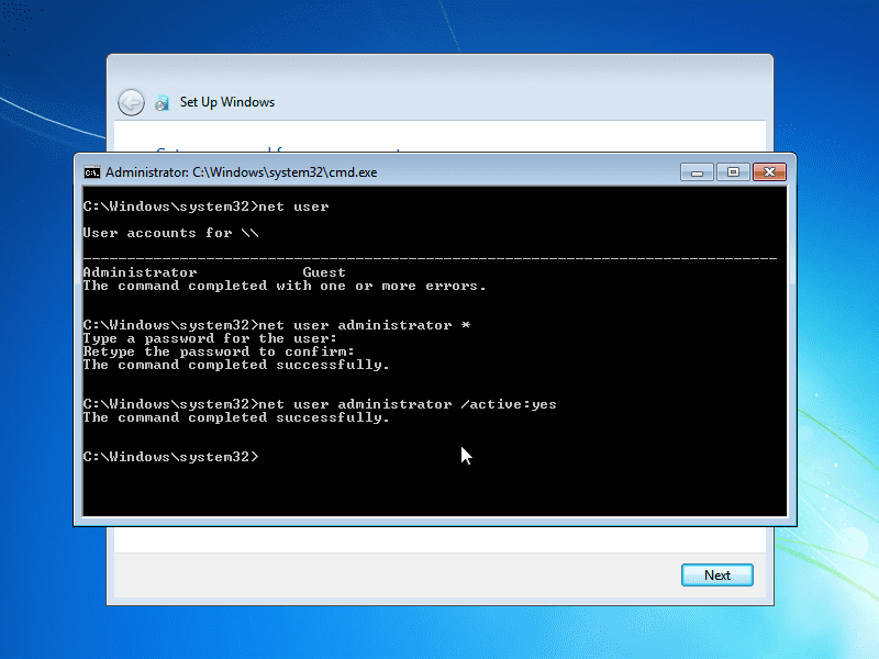 Start the Windows 7 cmd.exe in administrator mode?