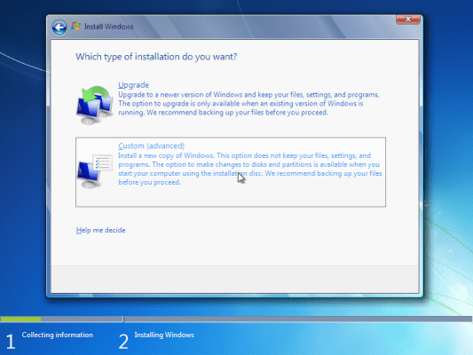 Write down the procedure in installing the operating system (windows 7)