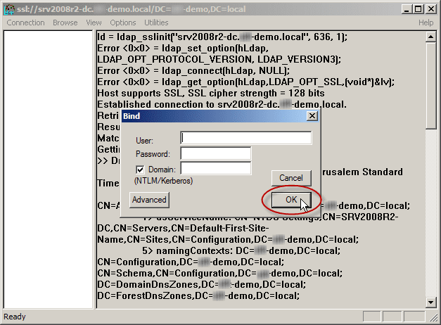 Test LDAP over TLS Connection: Bind