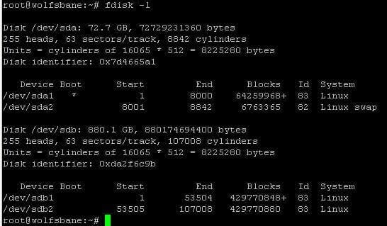 Two disk server with standard partition structure