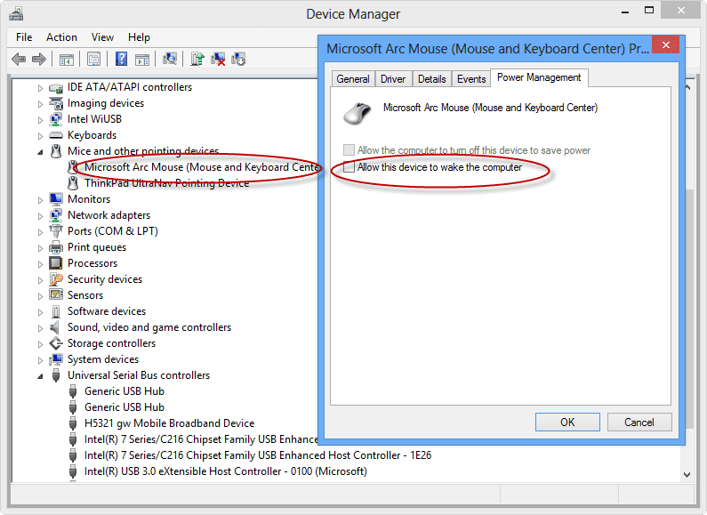laptop wakes up by itself: mouse settings