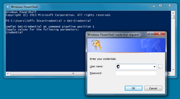 Using the $UserCredential = Get-Credential PowerShell command