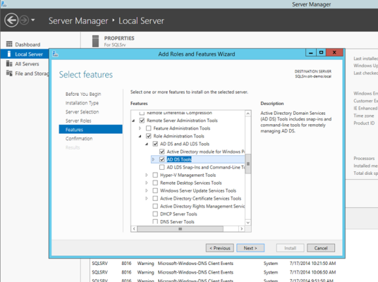 Installing the RSAT tools on Windows Server 2012 R2