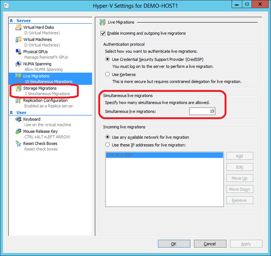 Windows Server 2012 Hyper-V Live Migration simultaneous