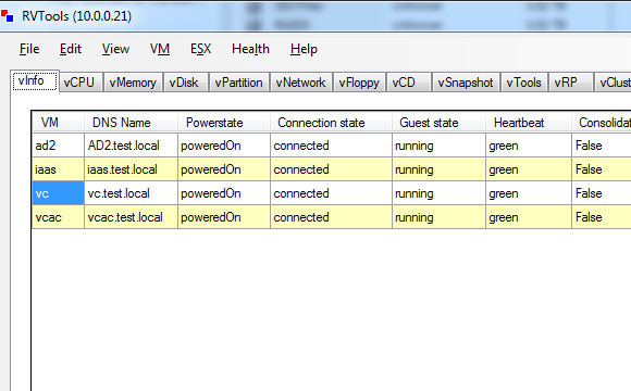 RVTools is free tool that is used to interrogate and report on a VMware Infrastructure