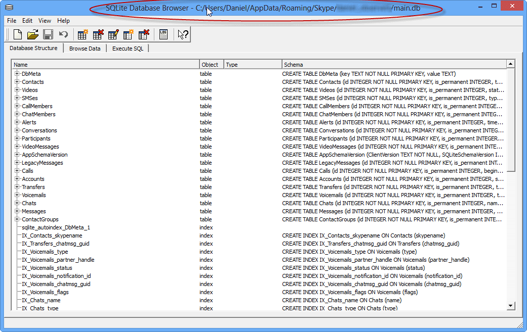 Save Skype Video Messages: SQLite Database browser