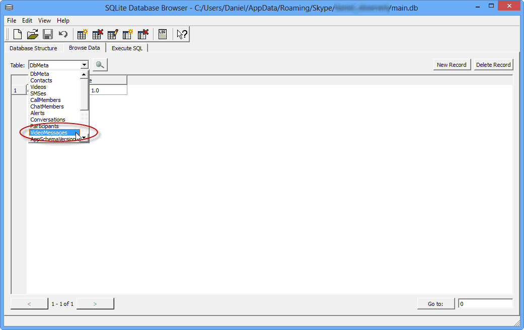 Save Skype Video Messages: SQLite Database browser