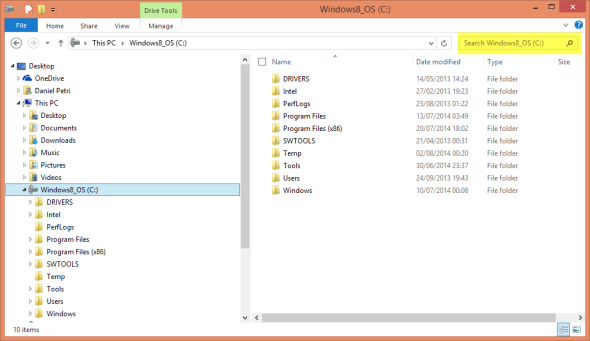 Search using file size filters in Windows 8 File Explorer