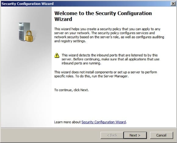 windows server 2008 security configuration wizard