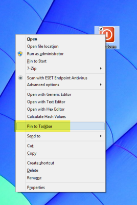 Pinning the Windows 8.1 shut down shortcut to taskbar