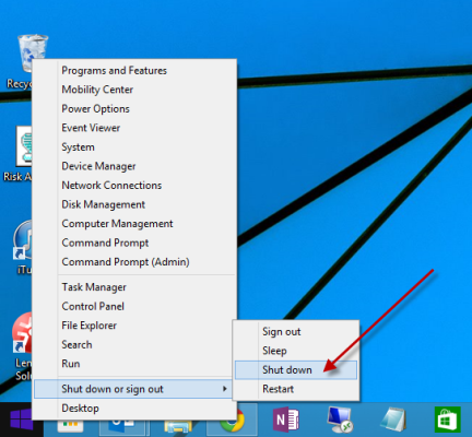 Windows 8.1 context-sensitive shut down menu