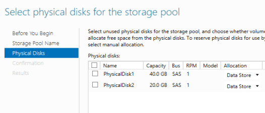 storage pool windows server 2012 - physical drives