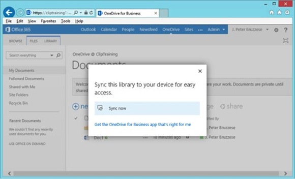 The Office 365 'Sync now' option.