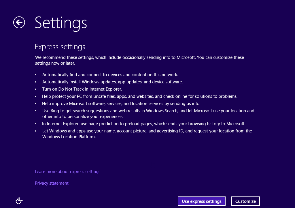 Upgrade to Windows 8.1 settings