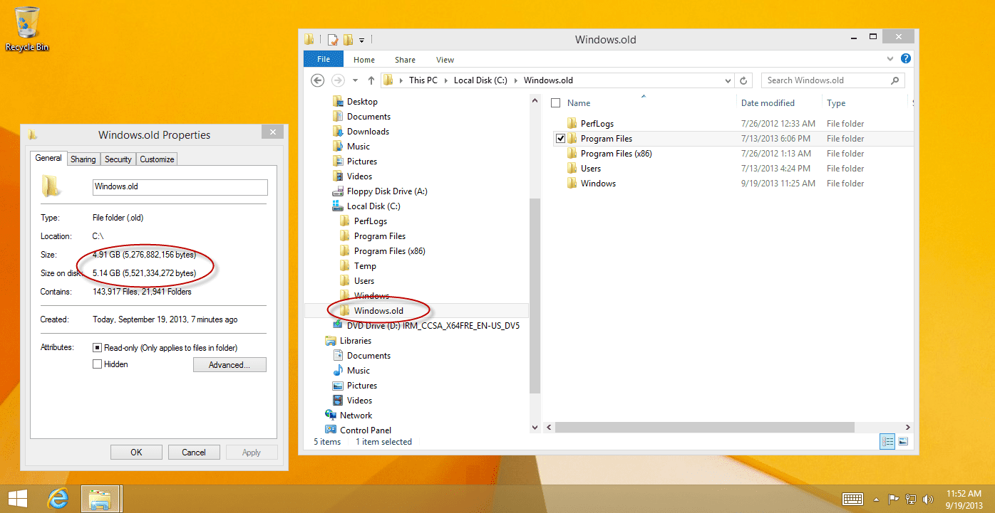 Upgrade to Windows 8.1 old folder