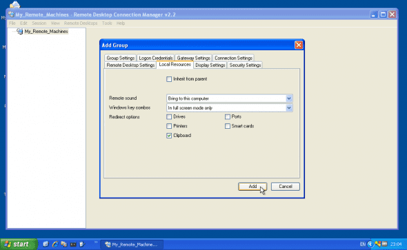 RDCMan: Remote Disk, Printer, Ports and Clipboard Settings