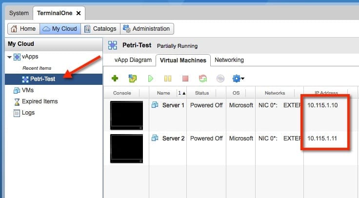 Create a Multi VM vApp in VMware vCloud Director: IP address