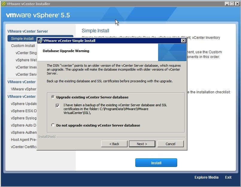 vCenter Inventory Service Upgrade database