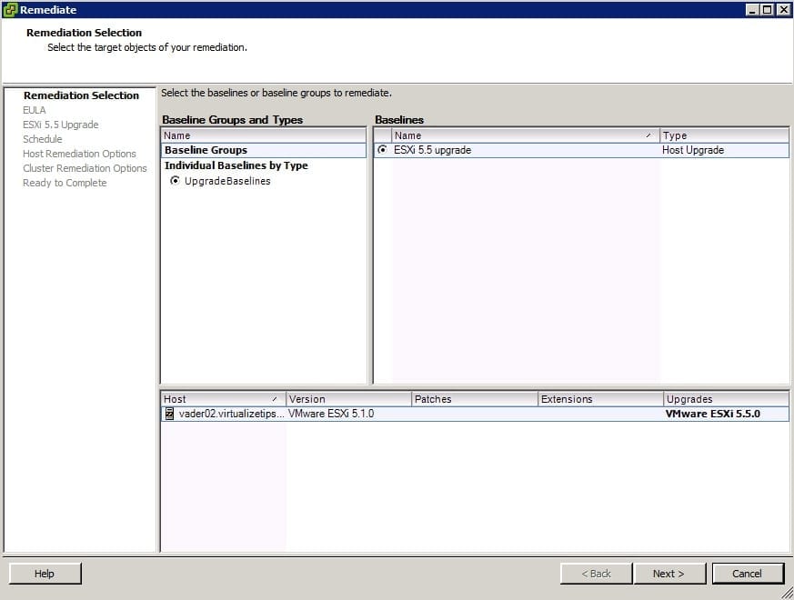 Upgrade ESXi with VMware Update Manager (VUM) remediation