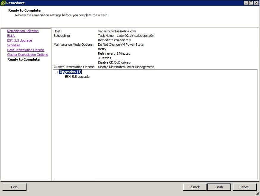 Upgrade ESXi with VMware Update Manager (VUM) remediate