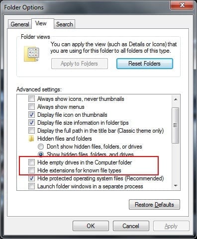 Windows 7 show hidden file types