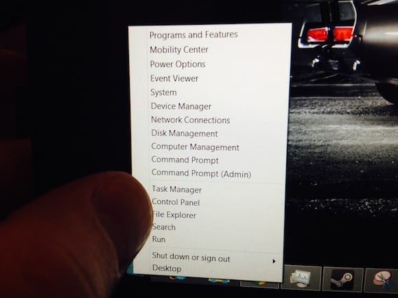 Windows 8 administrator menu