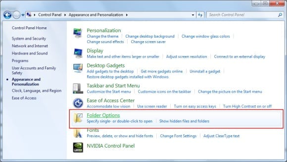 windows 7 folder options