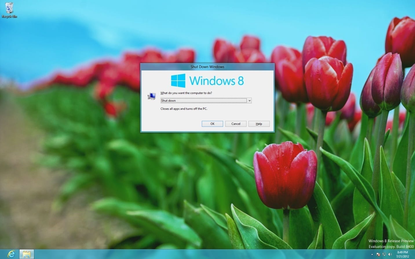Shutdown Windows 8 dialog box