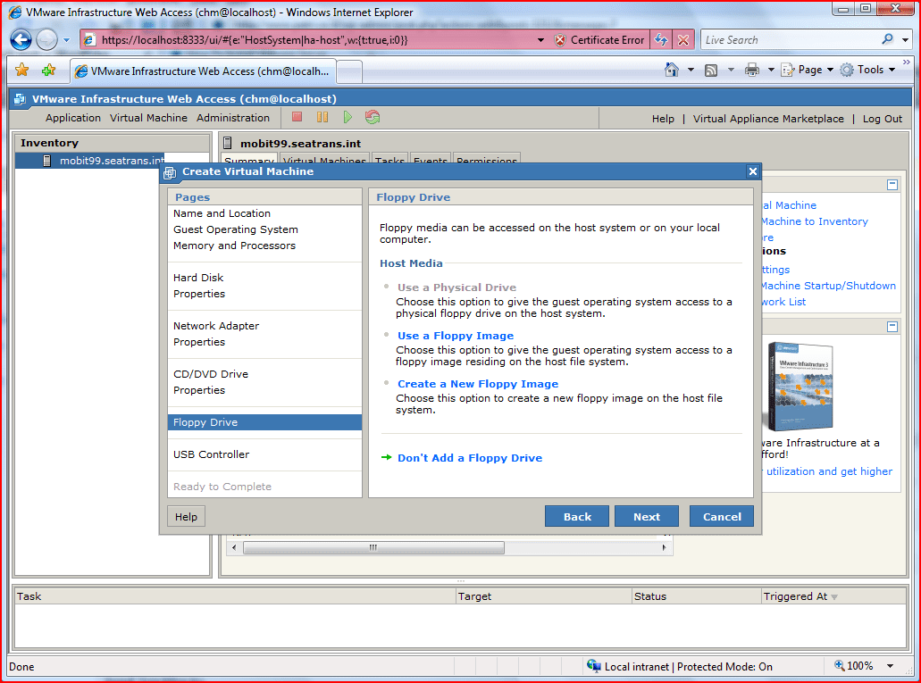 windows7 install vmwareserver 12