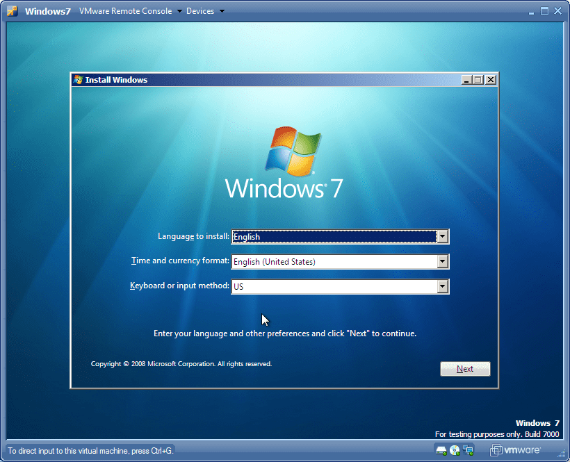windows7 install vmwareserver 16